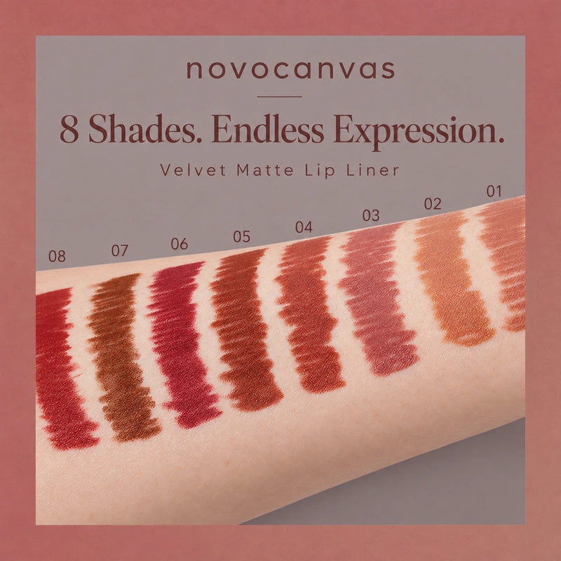 Eight Novocanvas lip liner swatches