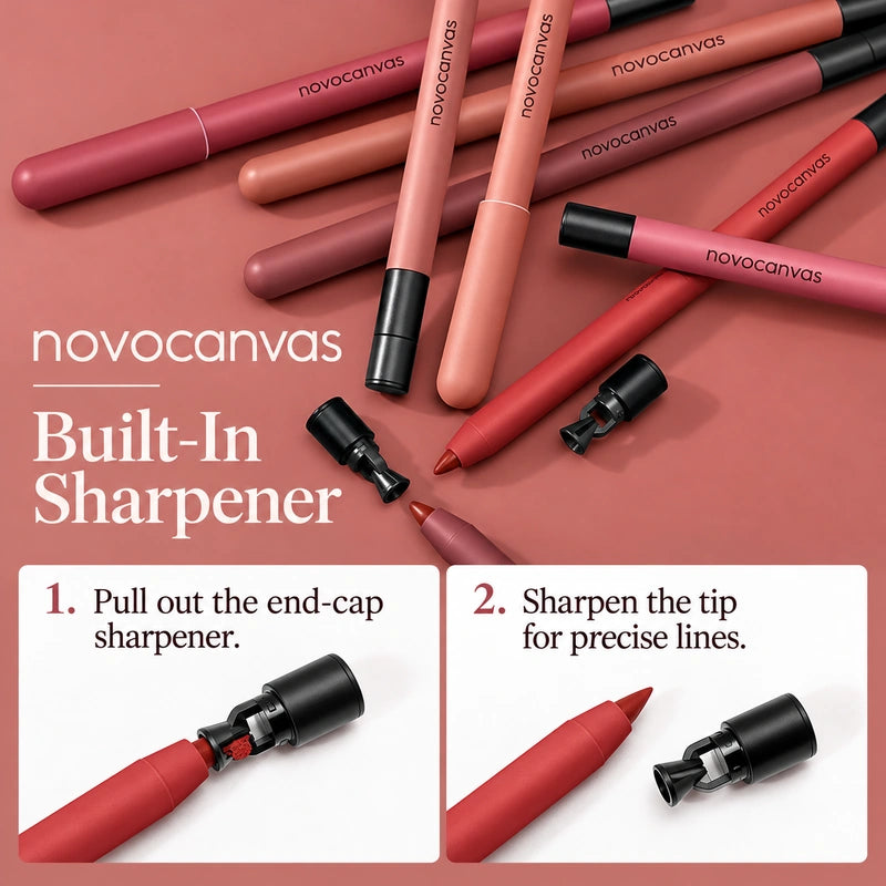 Built-in lip liner sharpener guide